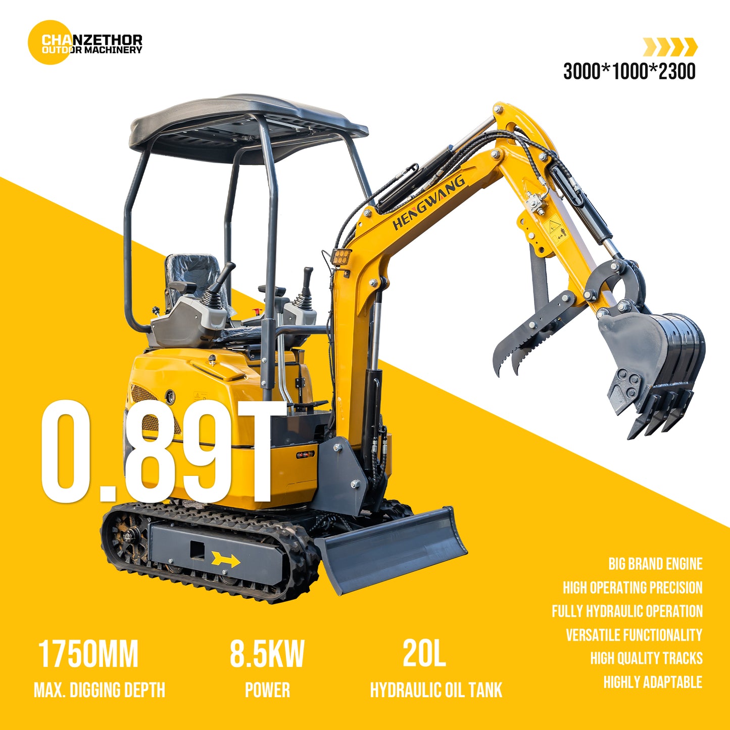 HW-13W Mini Excavator | 0.89 Ton Compact Digger | Pilot Control | EPA