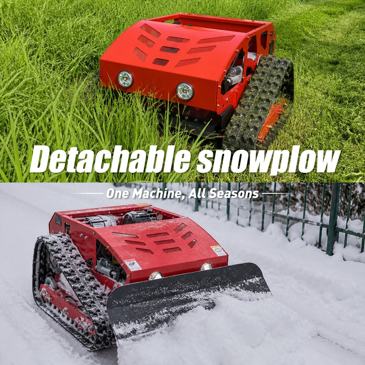 T224-55 Tracked Remote Control Mower with Detachable Snow Plow | 9HP, 45° Slope, 22" Cutting Width